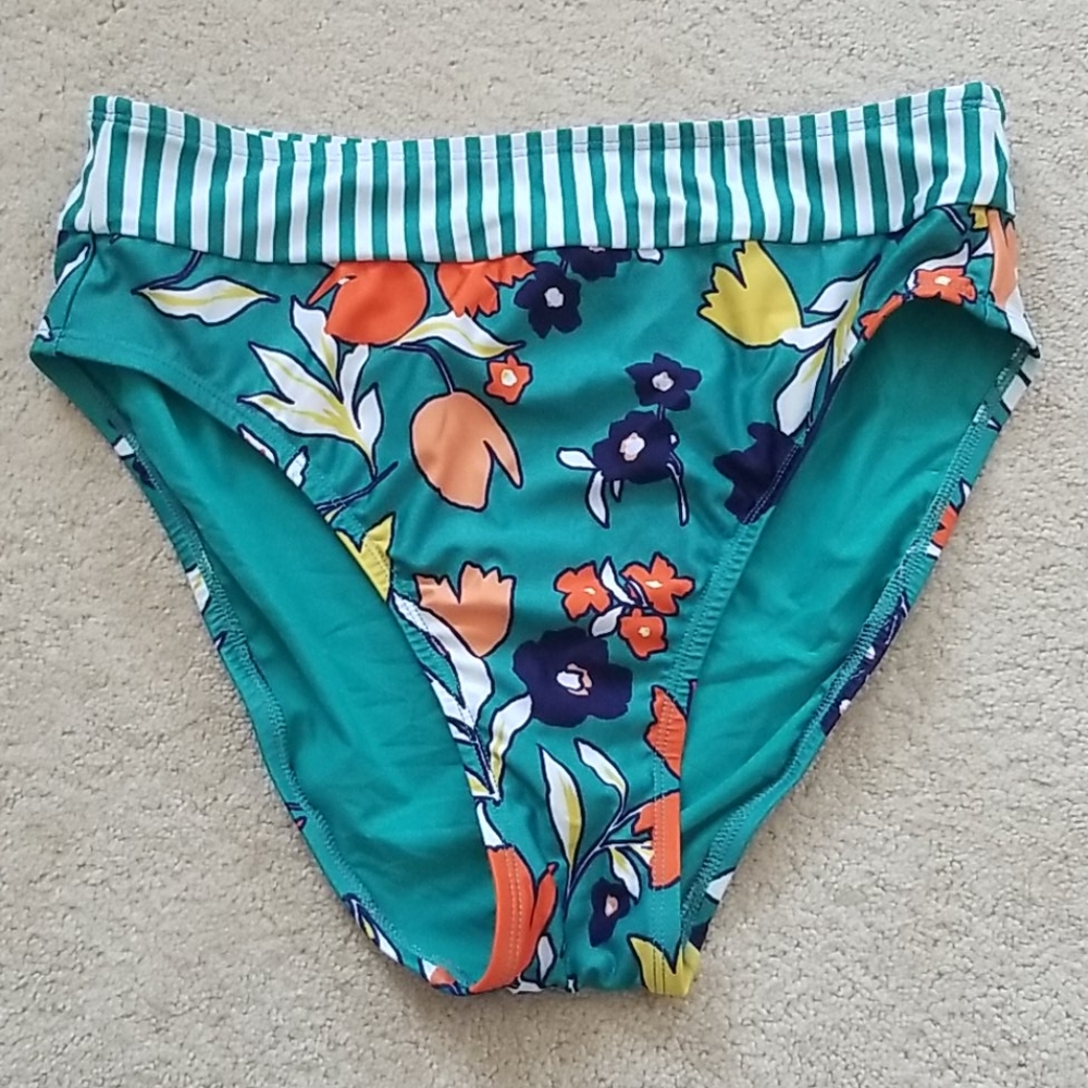 Teal Floral Harper Swim Bikini Bottom Stripe
